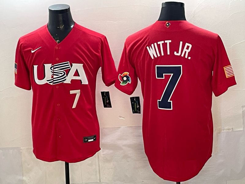 Men 2026 World Cub USA #7 Witt jr Red Nike MLB Jersey style 005